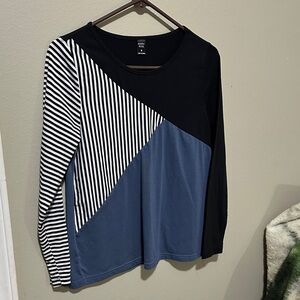 Chic Black and Blue Striped Women's Top
